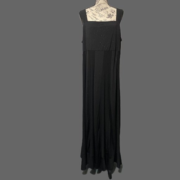 Sparkly Black R&M 2 Piece Bolero Panel Long Flare Hem Gown Dress w Jacket - Picture 9 of 9